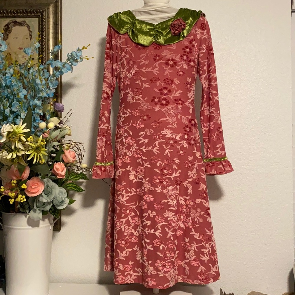 Bianni Girls Pink Green Crushed Velvet Dress 16